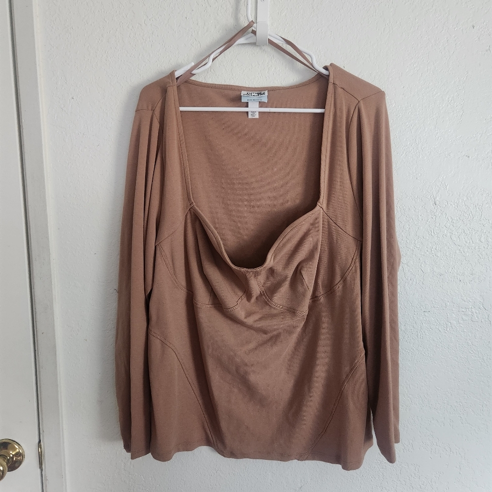 Future Collective Brown Long Sleeve Women's Heart Neckline Top